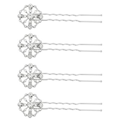 Designer set of four silver crystal hair pins